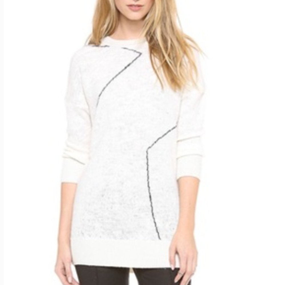 10 Crosby Derek Lam White Crewneck Sweater with Black Line Detail
